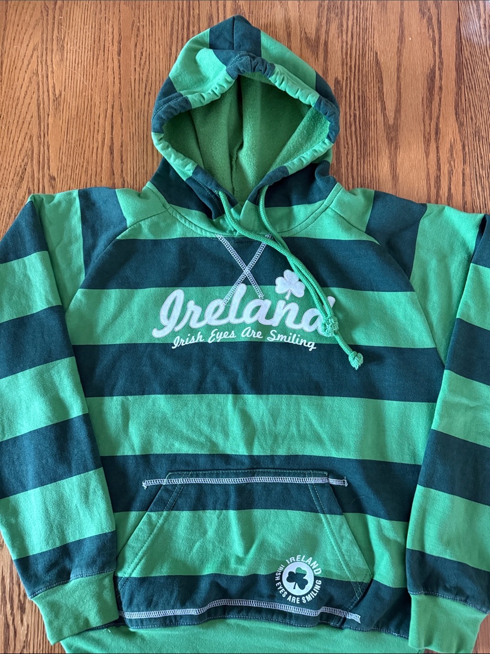 Retro Irish Y14/16 Green and Dark Green Striped Ireland Hoodie
